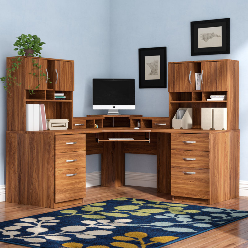 Millwood Pines Leavy Reversible Corner Executive Desk with Hutch